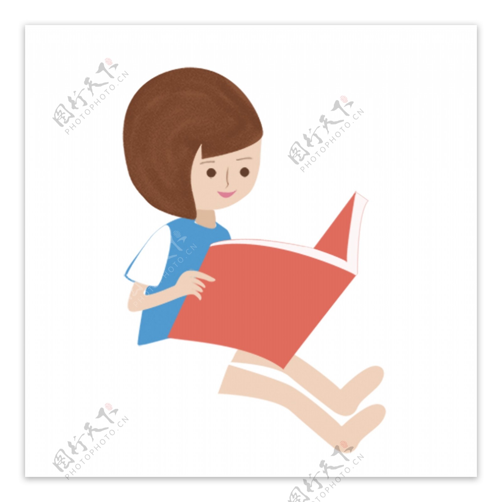 坐着看书的女孩图案元素