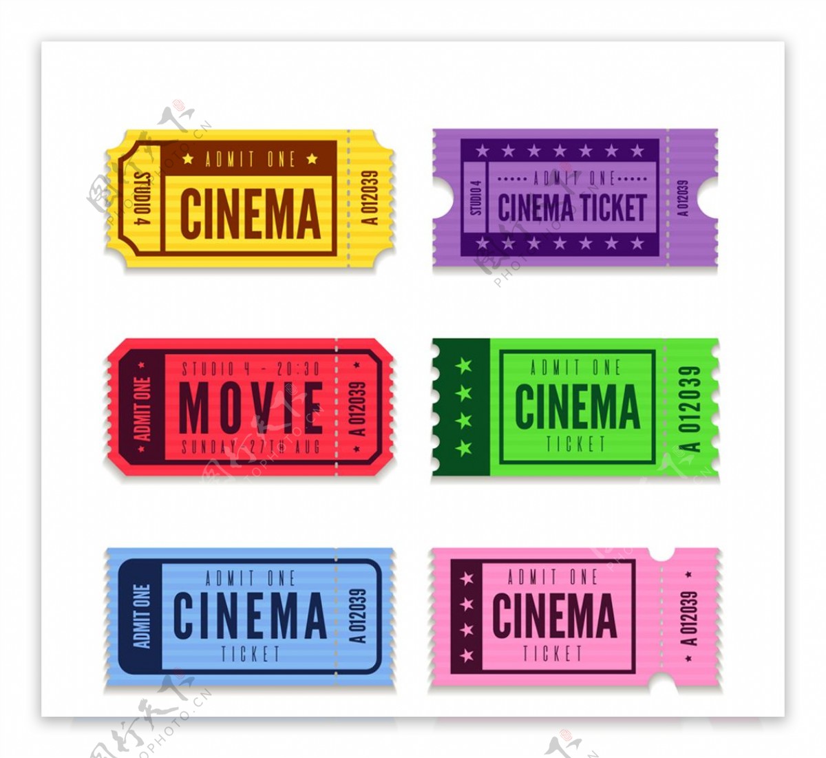 6款彩色电影票设计