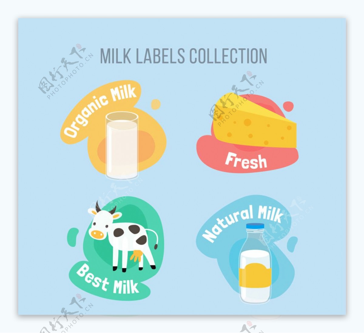 4款创意牛奶标签设计矢量图