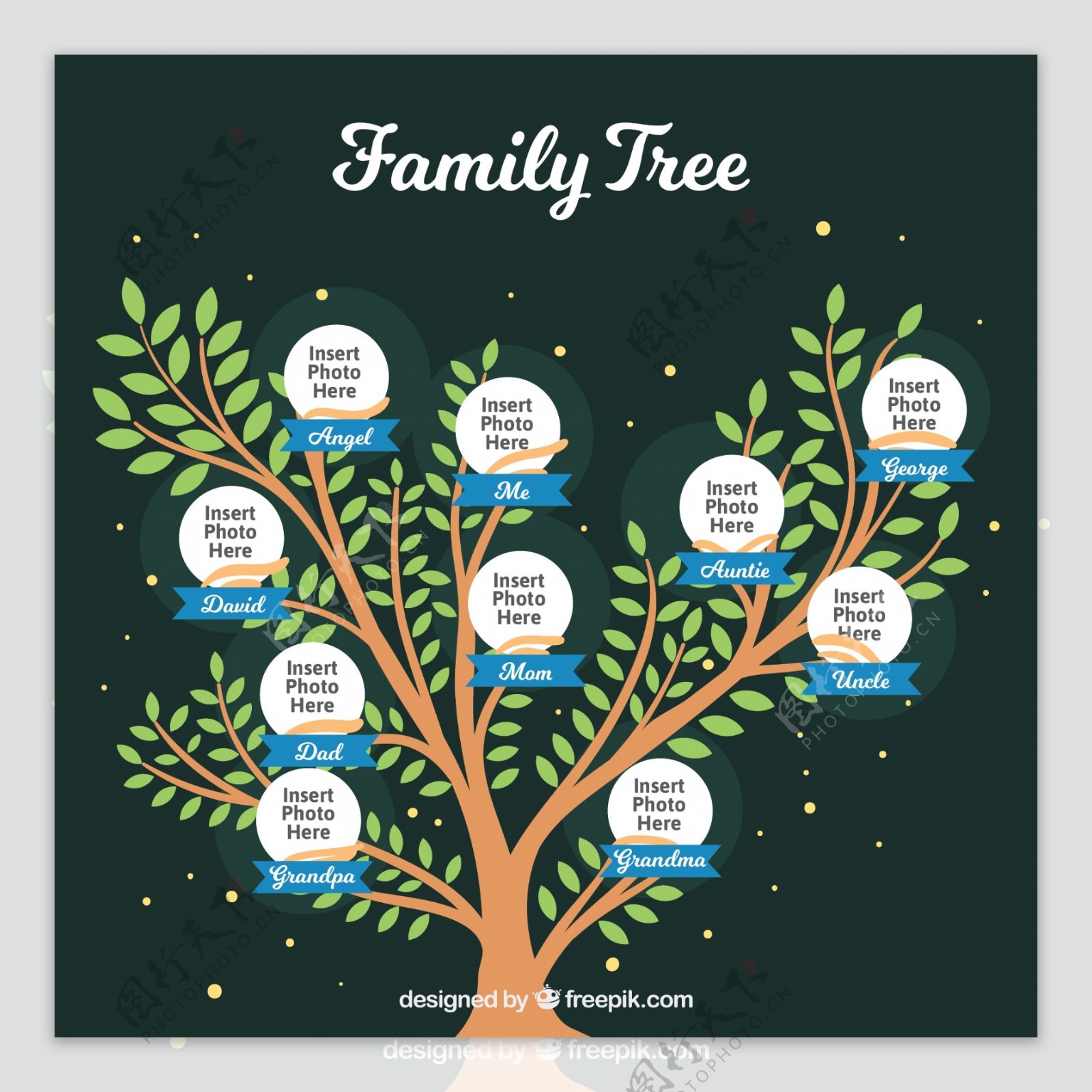 创意绿色家族树矢量素材