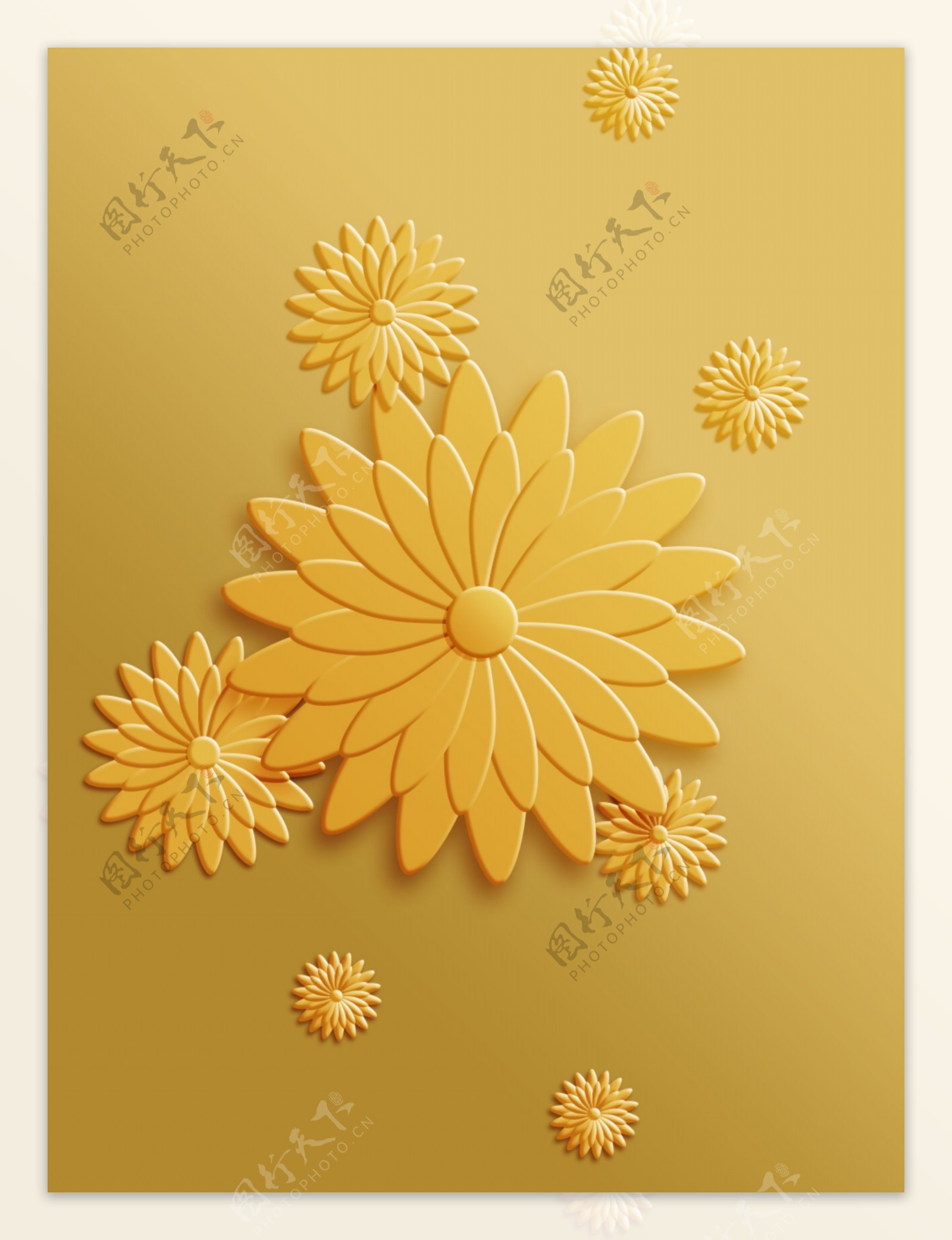 3D浮雕莲花金色背景图