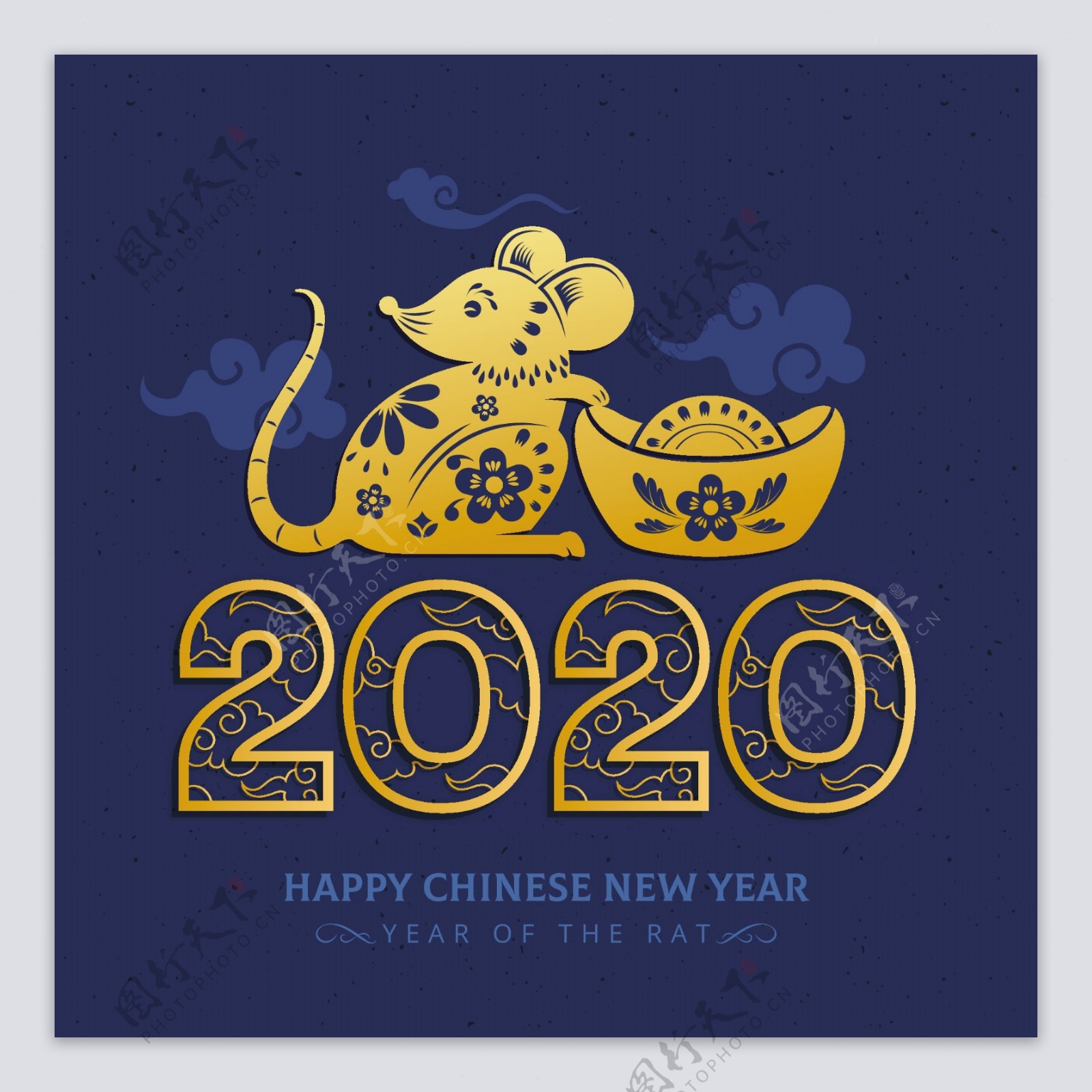 2020鼠年剪纸画风格春节海报