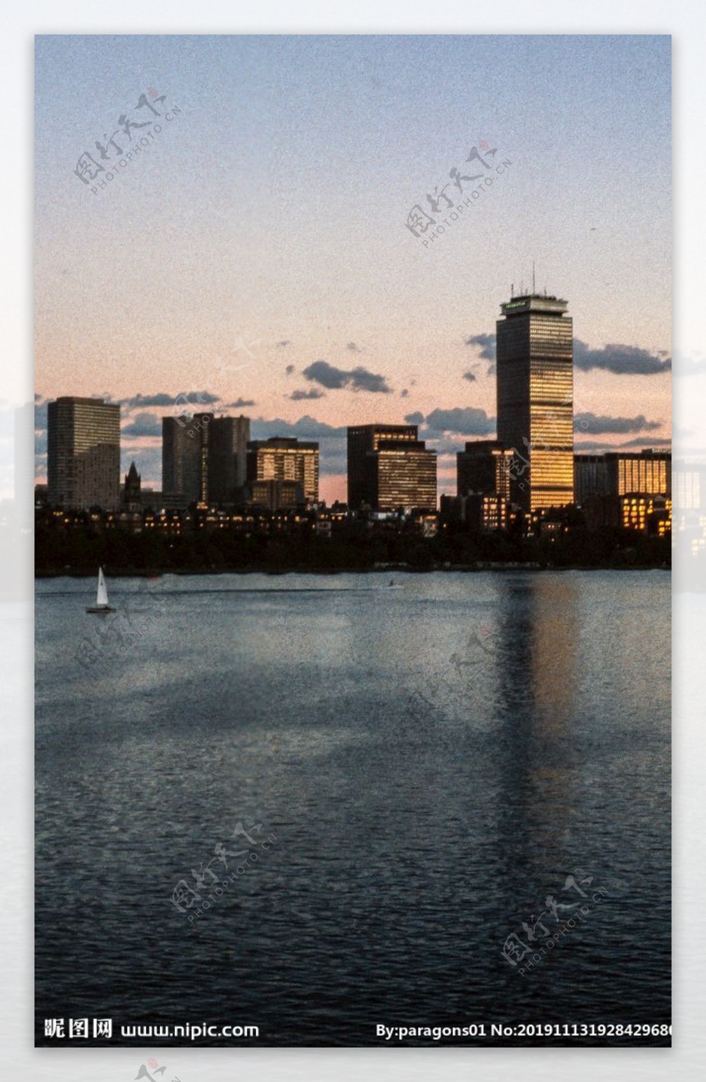 波士顿天际线日落