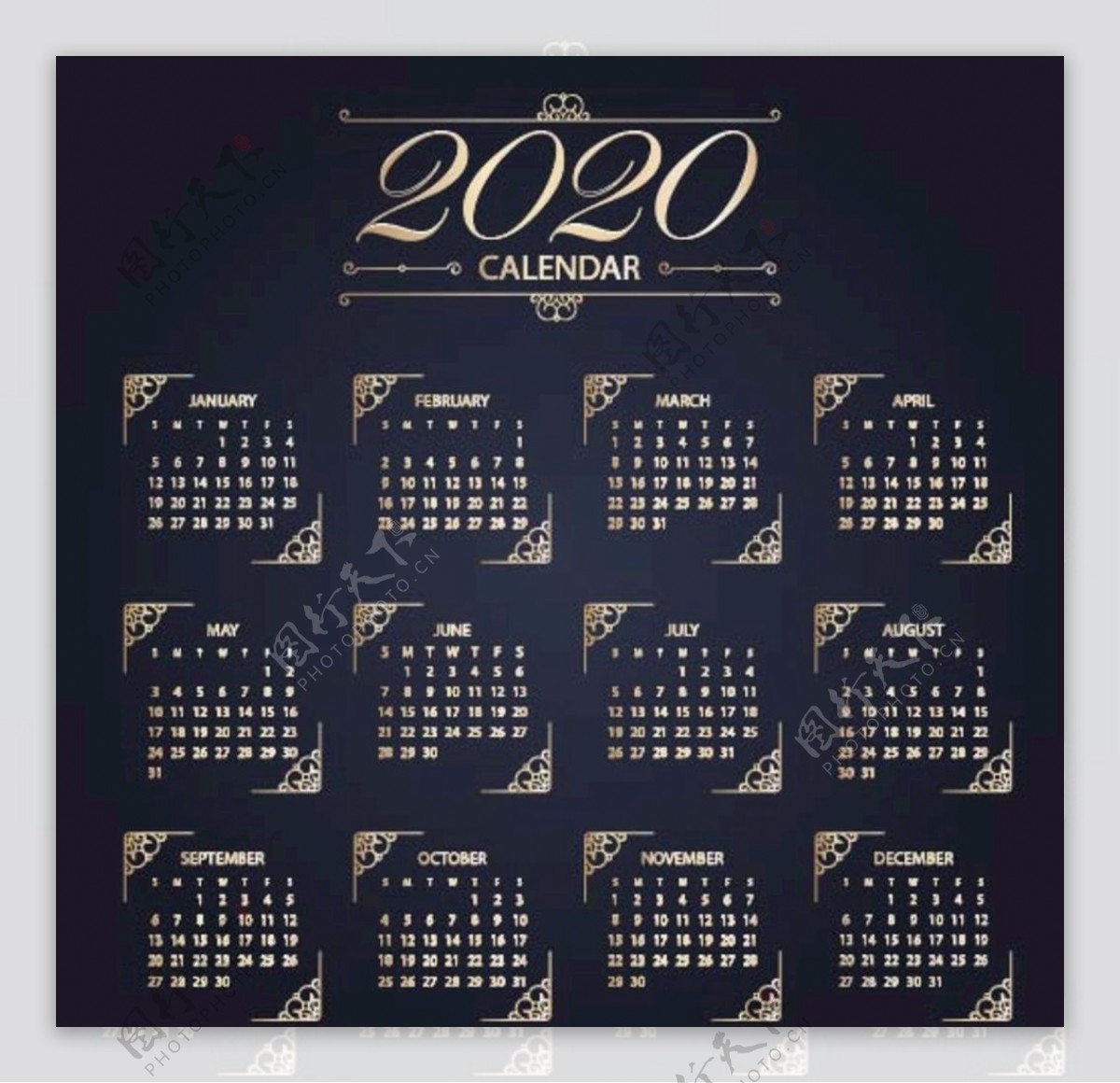 优雅2020年新年日历
