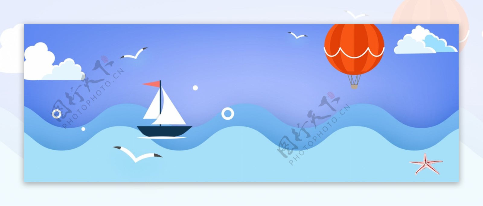 卡通海洋帆船海报banner
