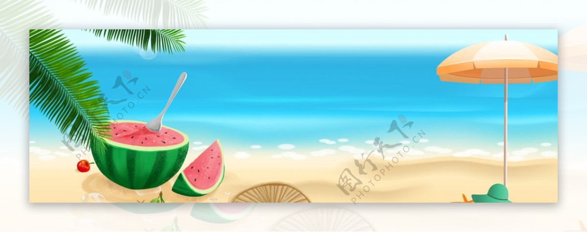 夏日水果西瓜沙滩海报