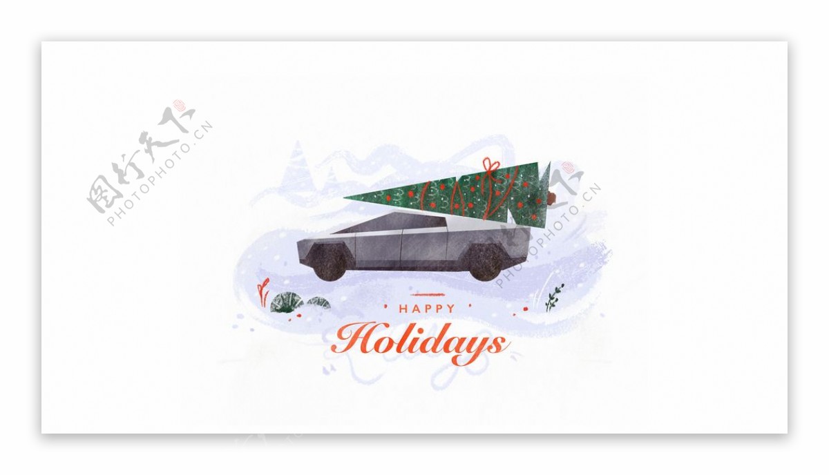 彩色插画汽车背景圣诞