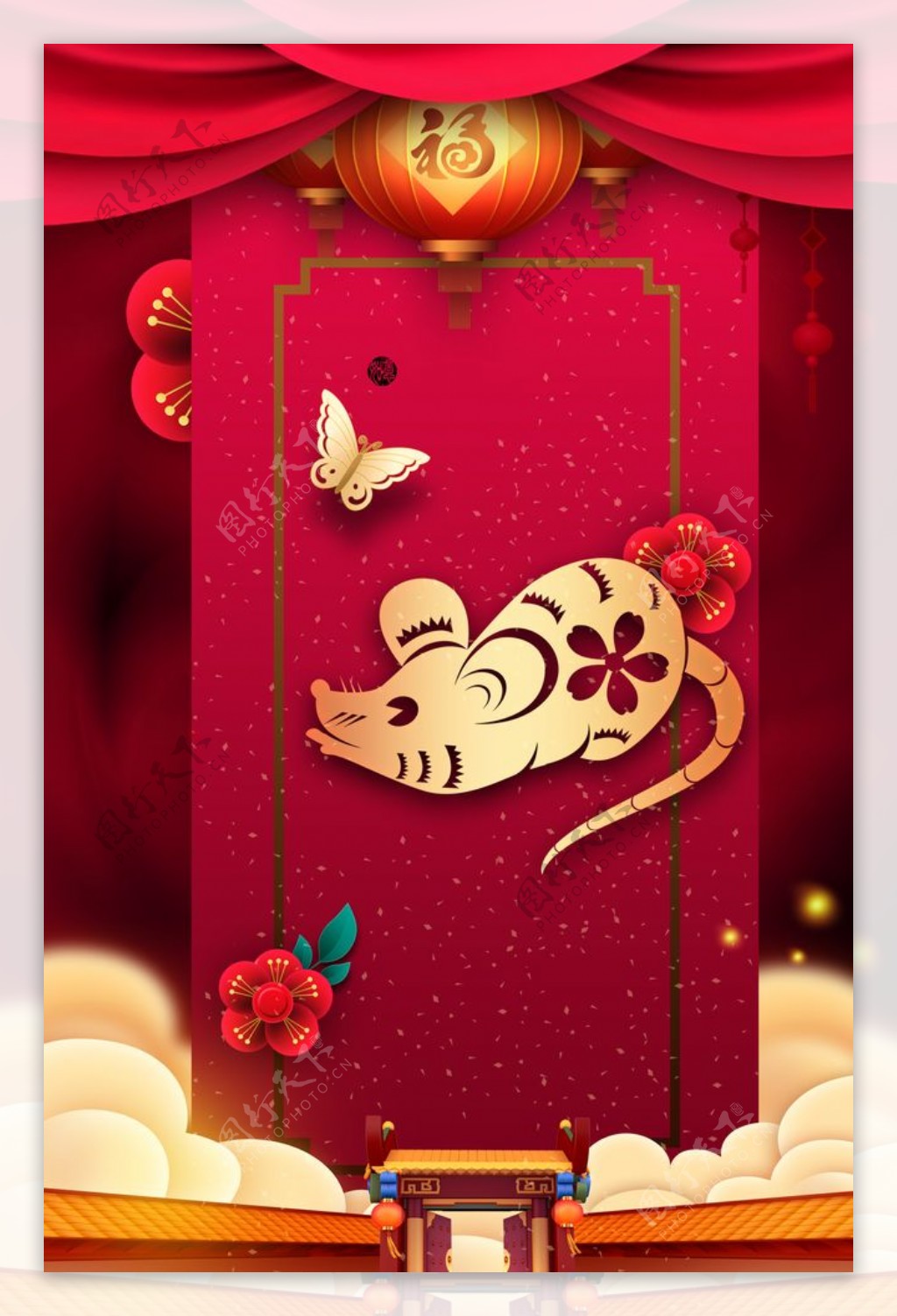 2020鼠年春节装饰海报背景图