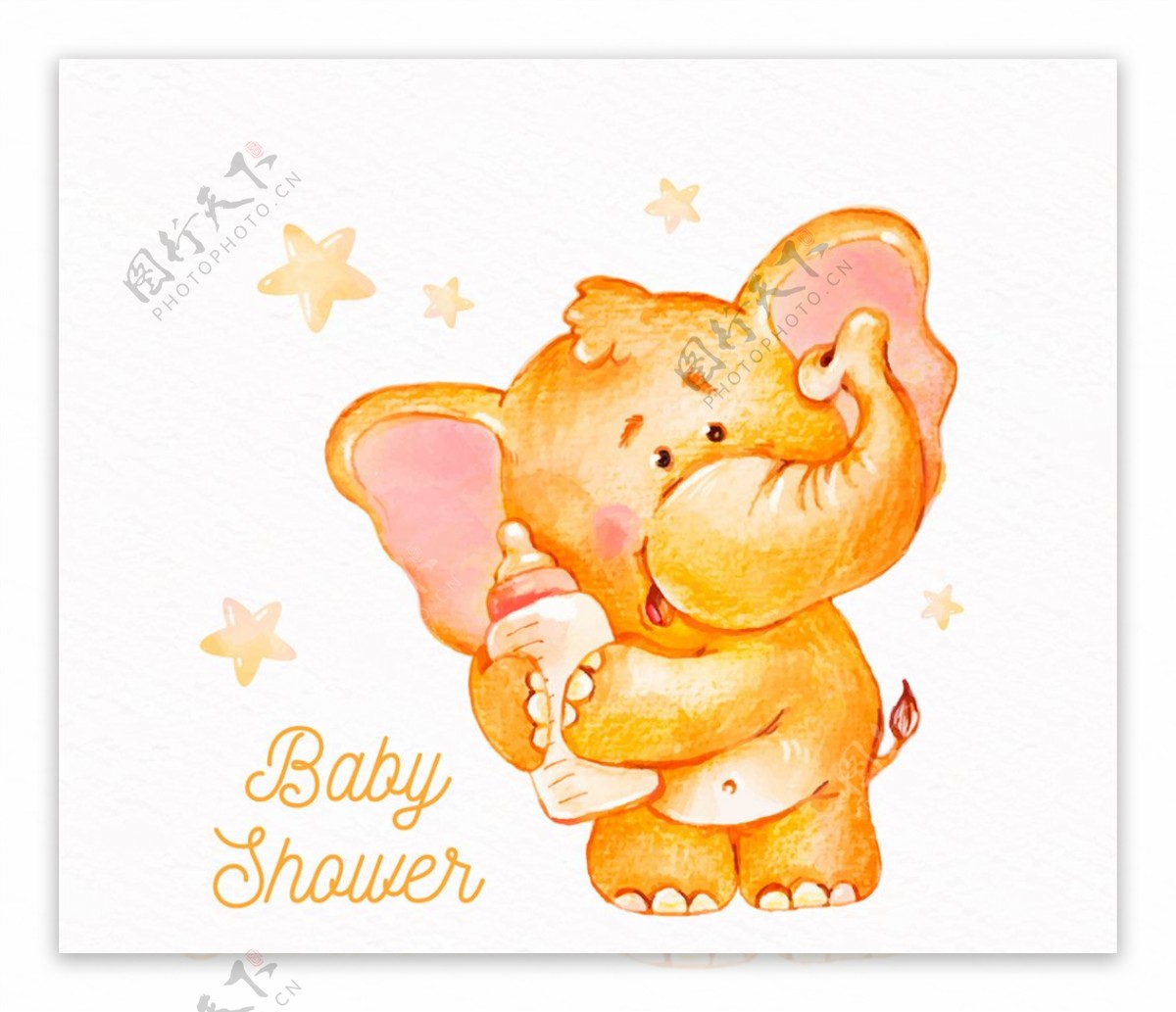 彩绘橘色大象迎婴海报