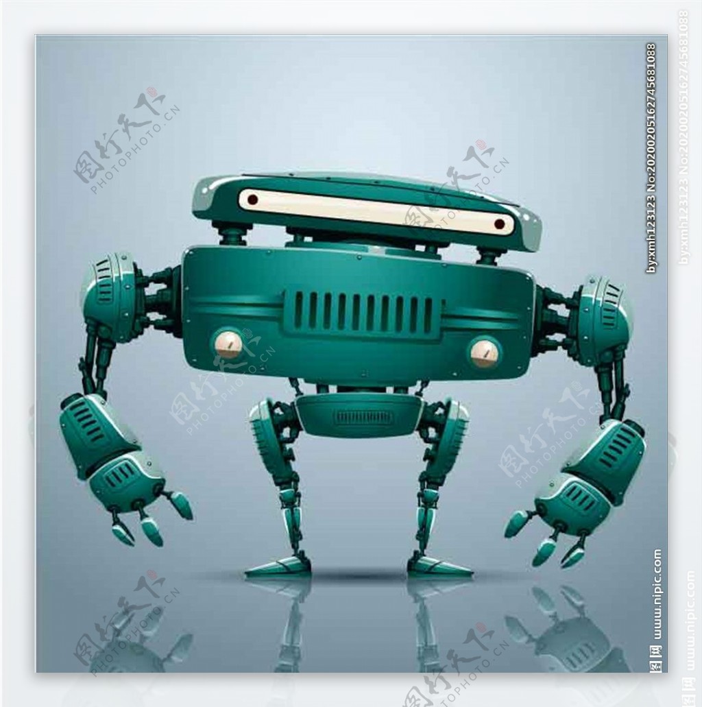 可爱时尚绿色机器人素材
