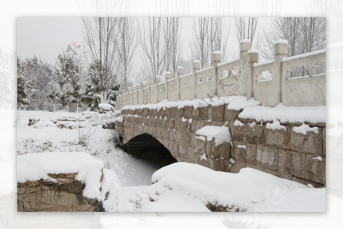 雪中公园石桥