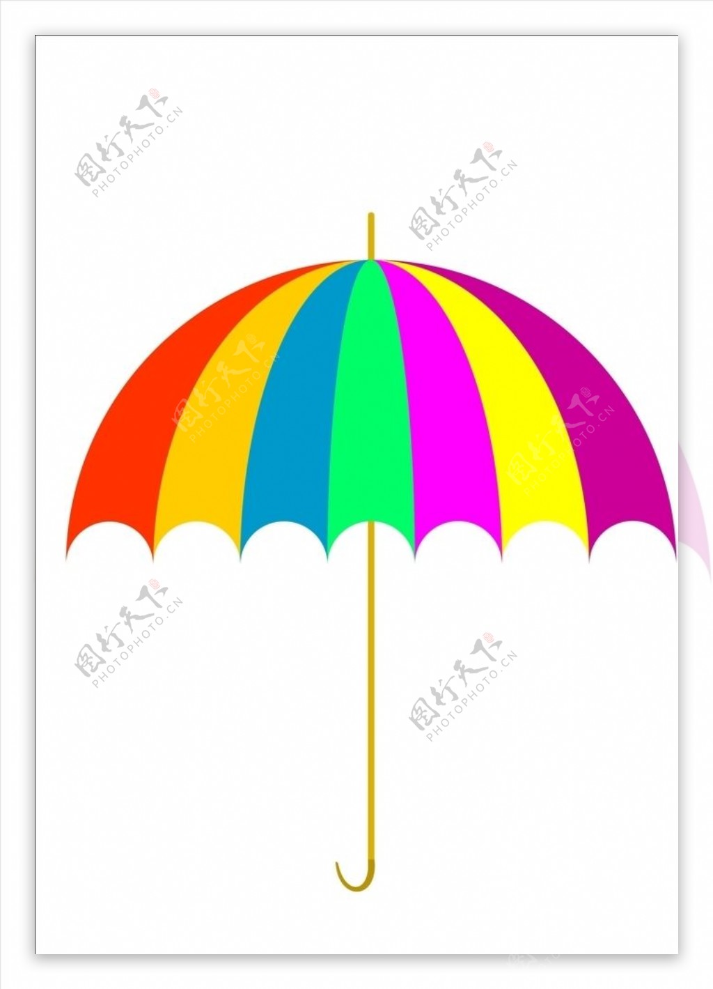 立体小雨伞红橙黄绿青蓝紫矢量图
