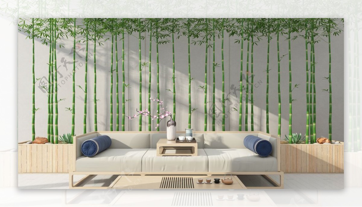 沙发背景墙绿藤
