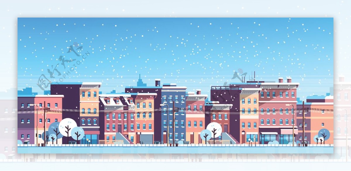 冬季圣诞节城市风景插画