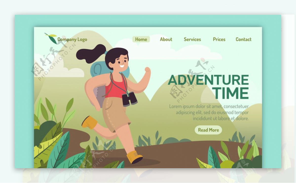 创意背包客女子旅行网站插画设计