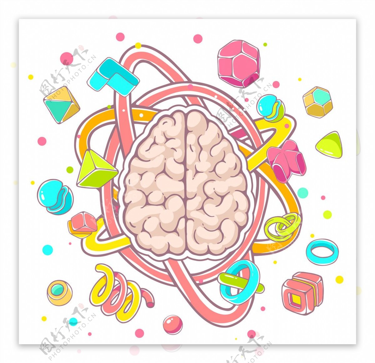 大腦PSD圖案素材免費下載，可愛卡通圖片，尺寸3929 × 4023px - Lovepik