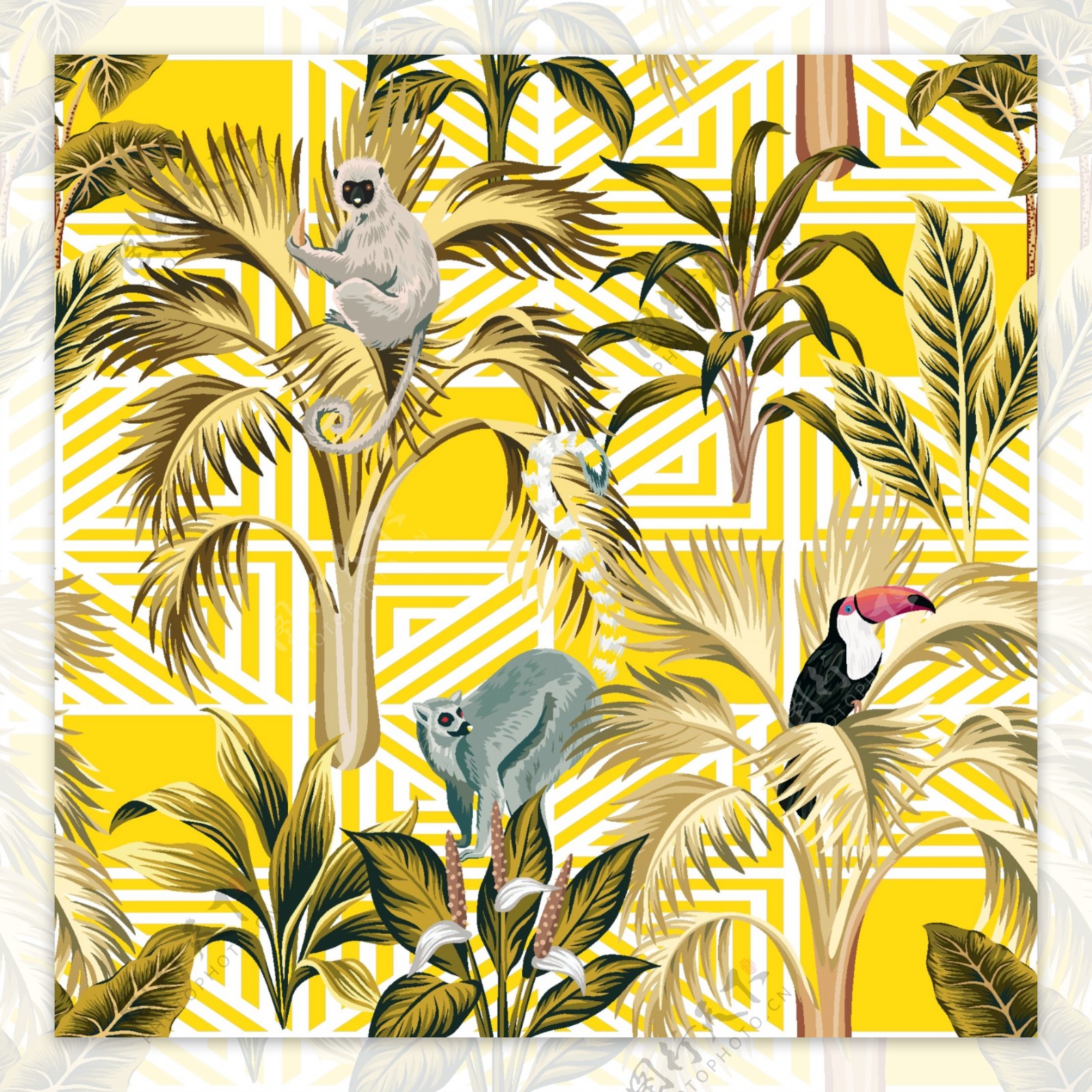 椰树热带植物大牌数码印花