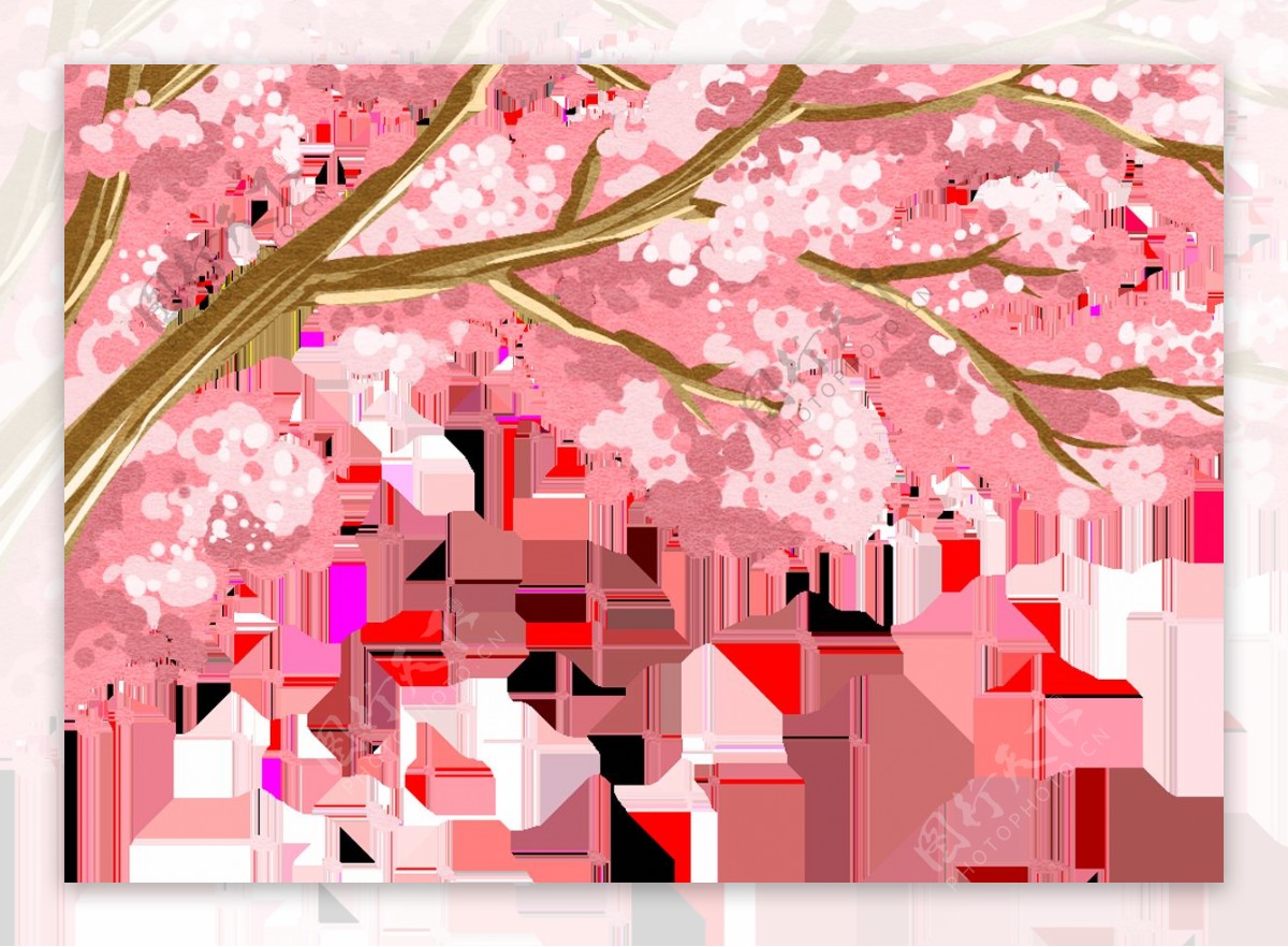 樱花雨粉色插画卡通背景素材