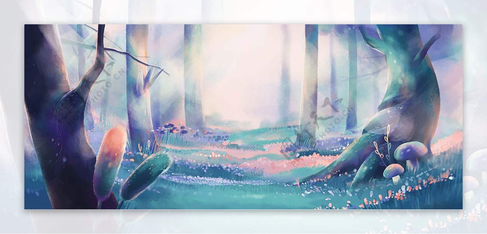 森林梦幻童话清新背景素材