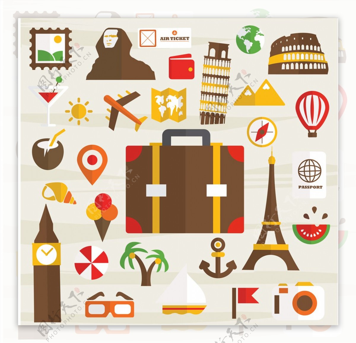 卡通旅游元素旅行图标旅行素材