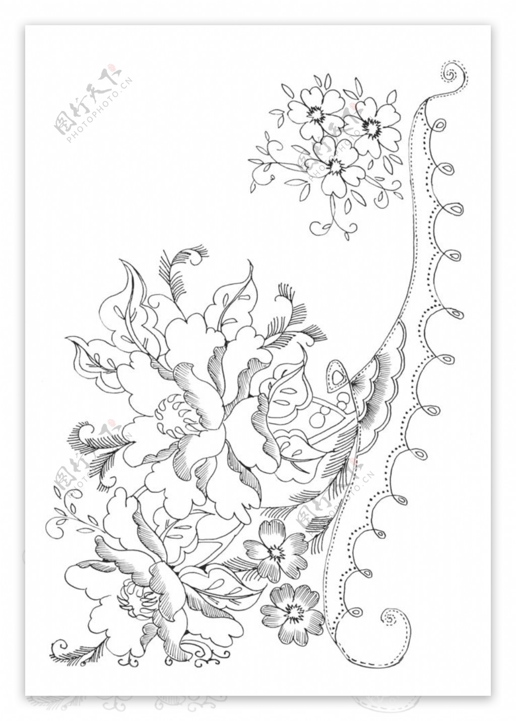 传统刺绣花纹线稿图片