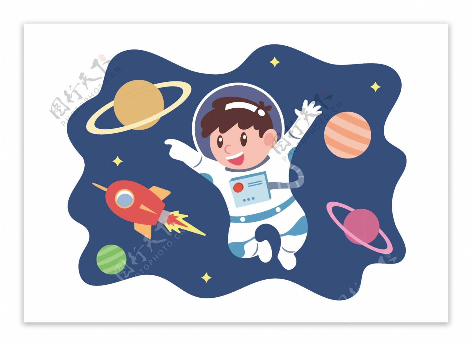 小宇航员梦想太空人卡通手绘矢量