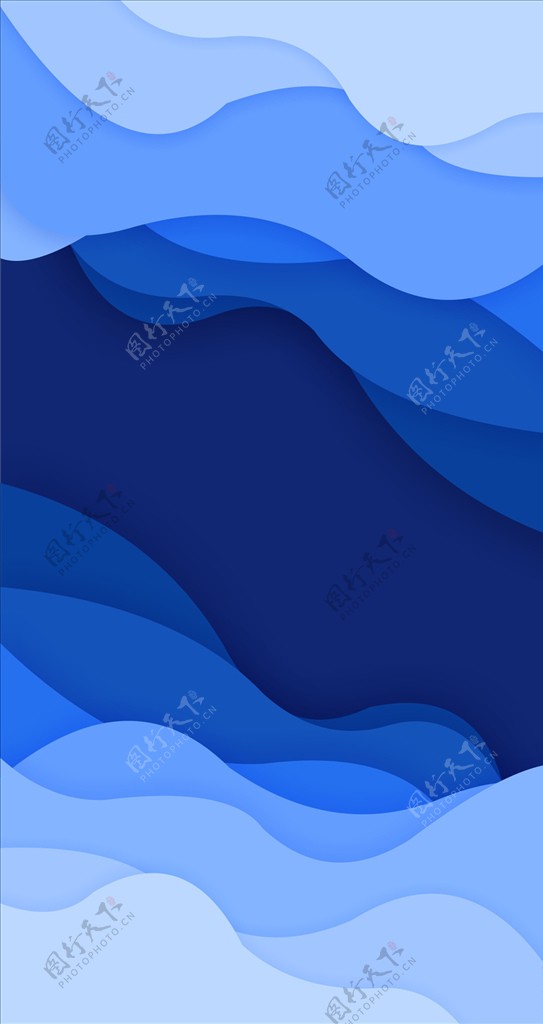 蓝色波浪水波层次感矢量图