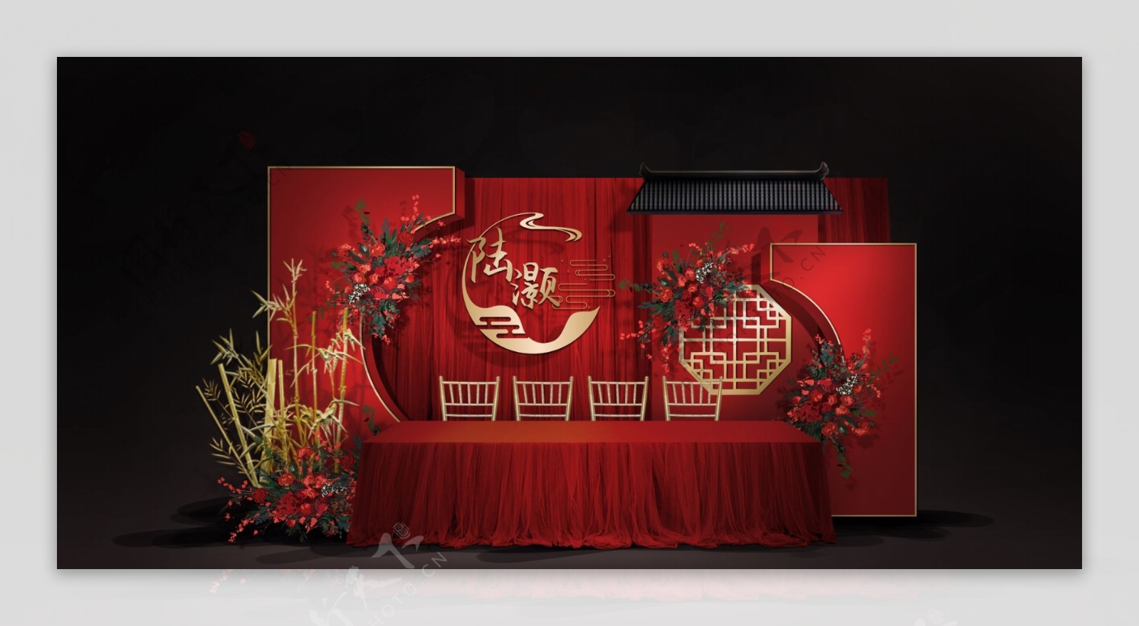 红色婚庆舞台背景红色舞台
