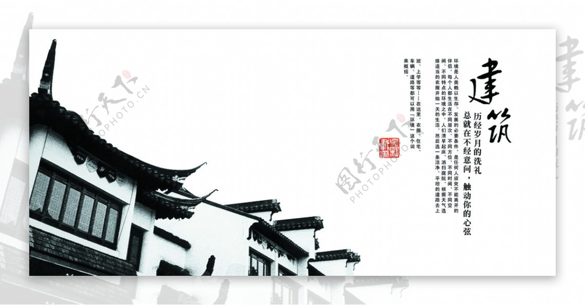 中国风古镇建筑创意宣传海报