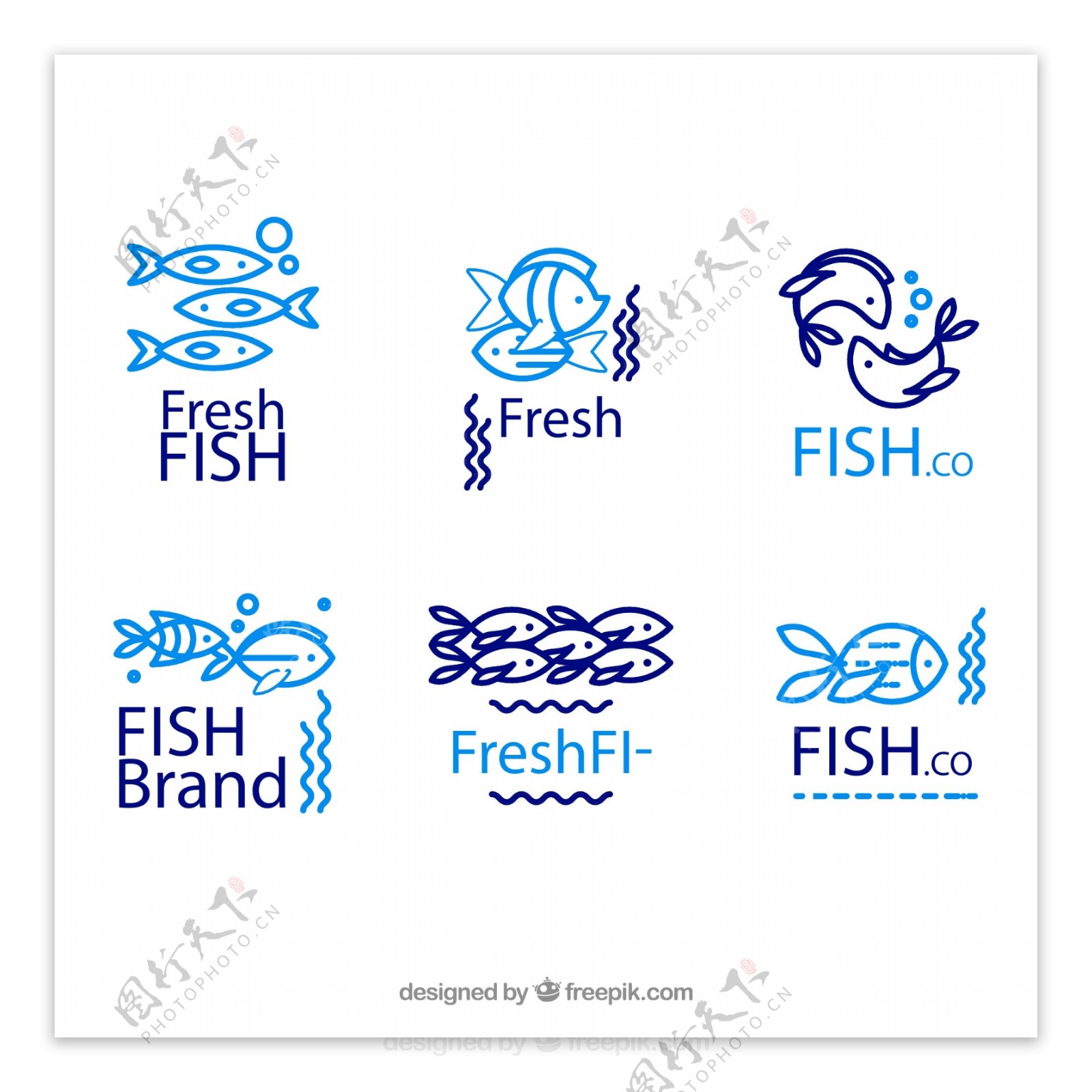 蓝色鱼标志矢量图片