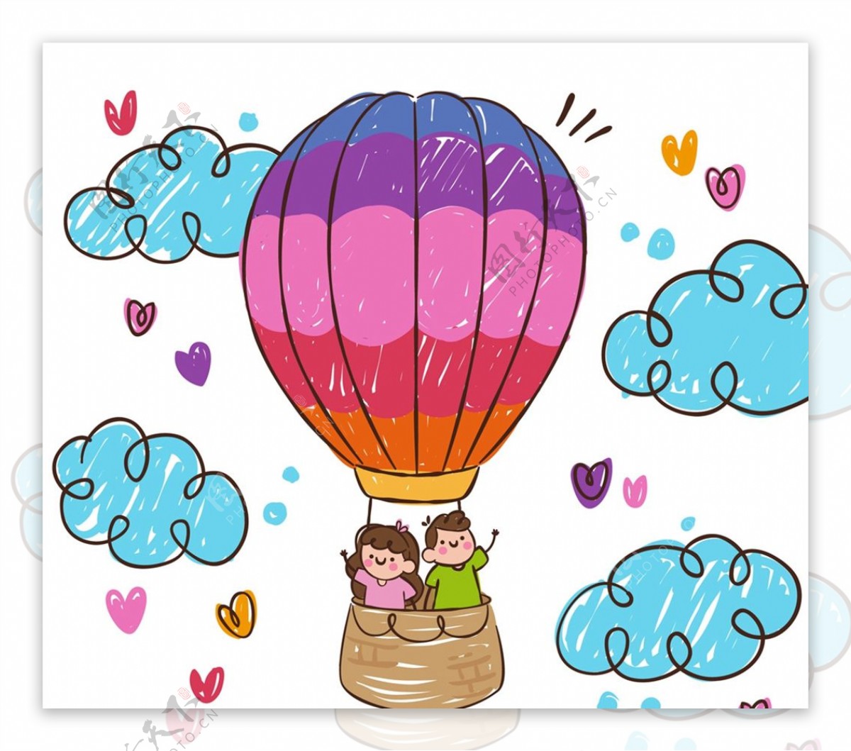 搭乘热气球的情侣图片