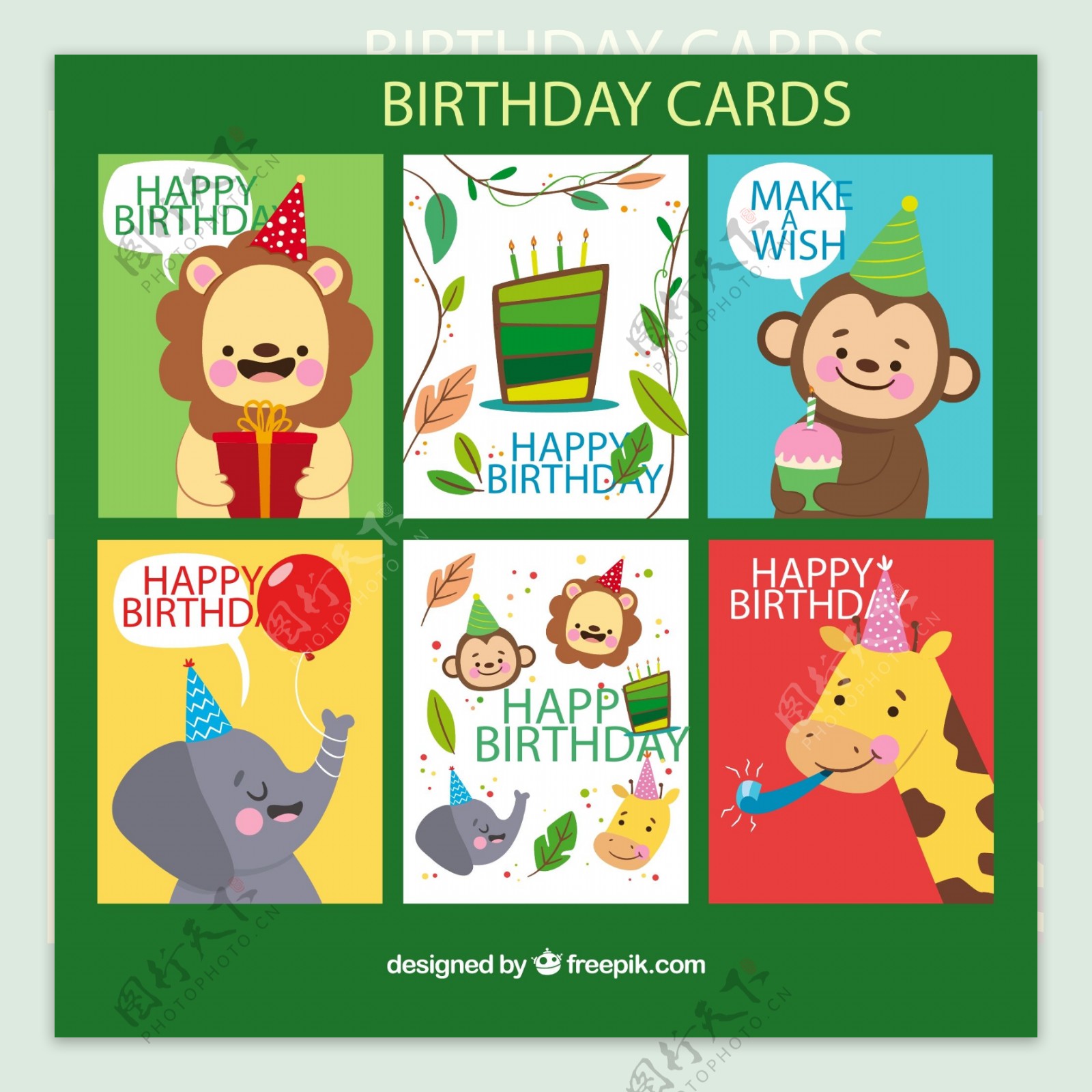 卡通动物生日卡片图片