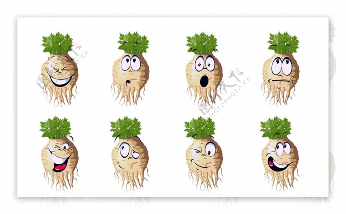 表情笑脸萝卜绿色食品UI平面图图片