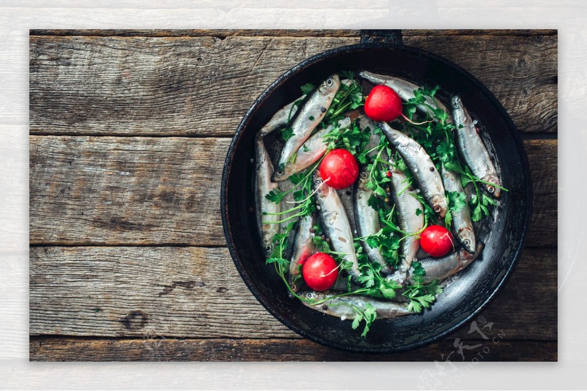 沙丁鱼美食食材背景海报素材图片