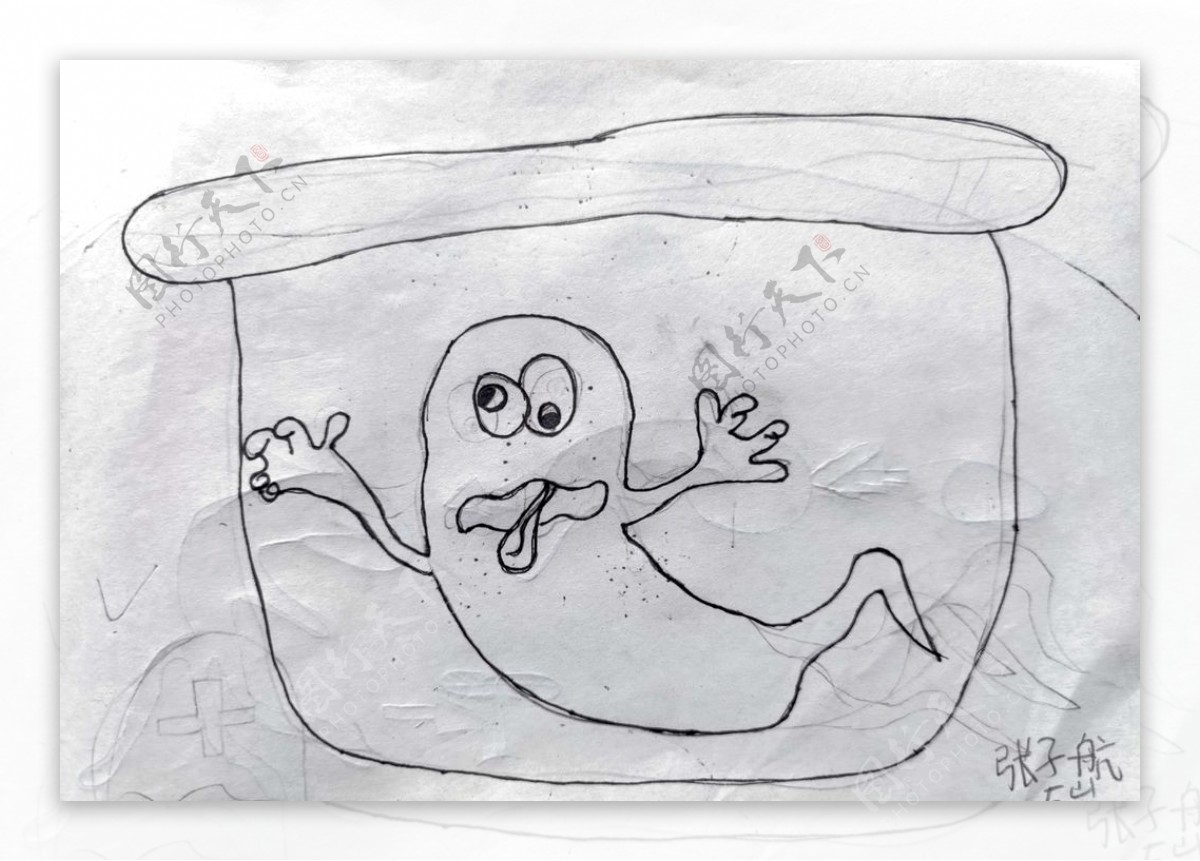 原创儿童简笔画瓶子中的小幽灵图片