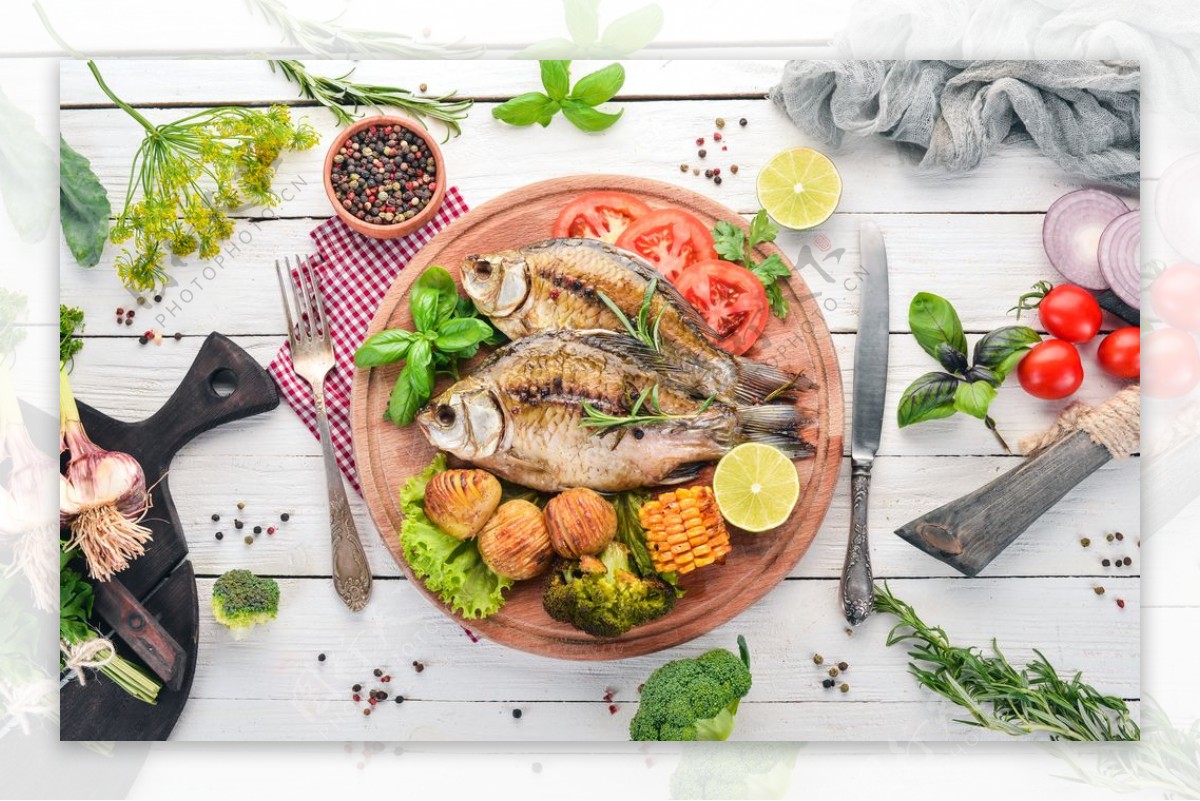 红烧鲈鱼美食食材背景海报素材图片