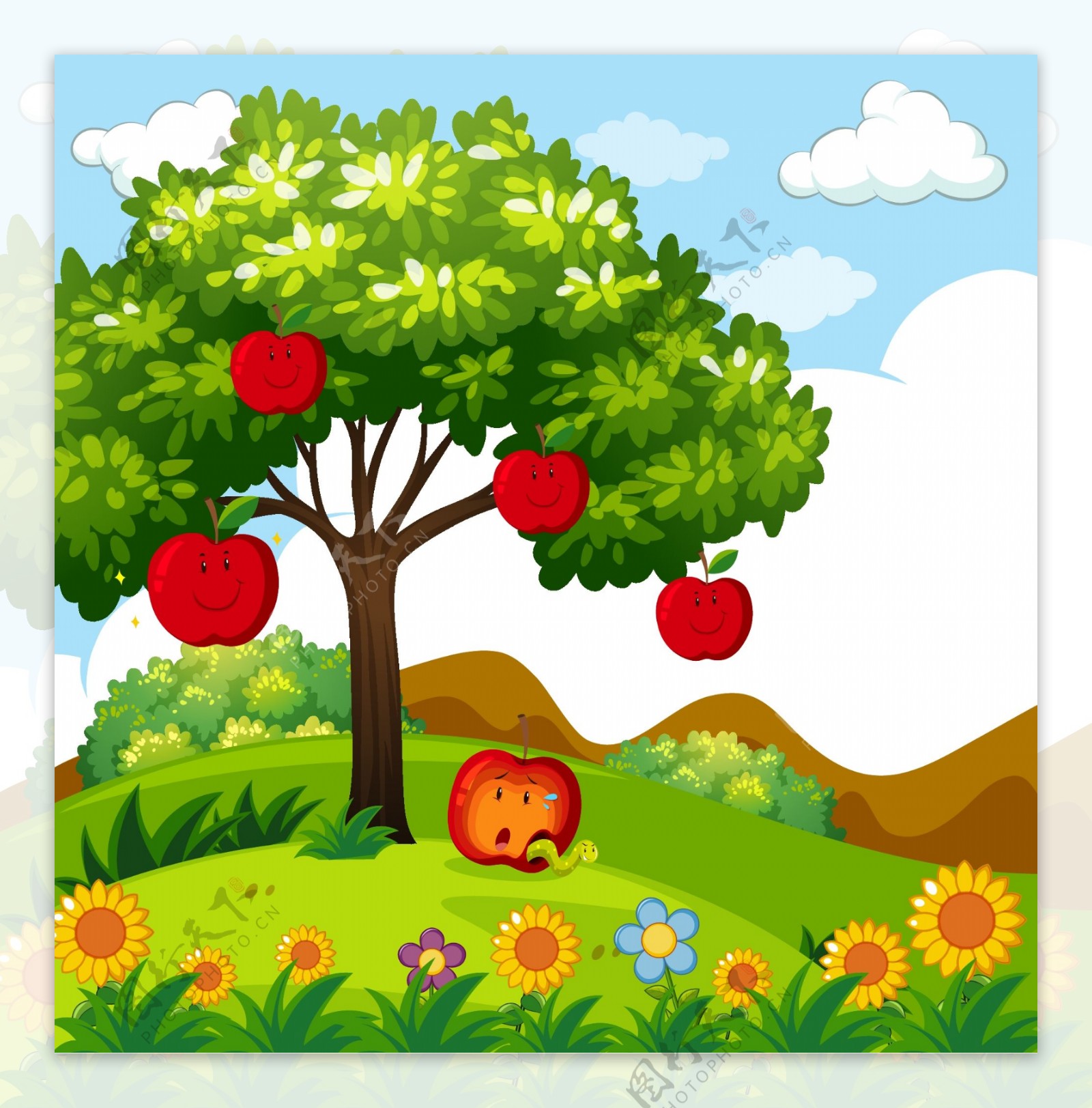 苹果树矢量图图片