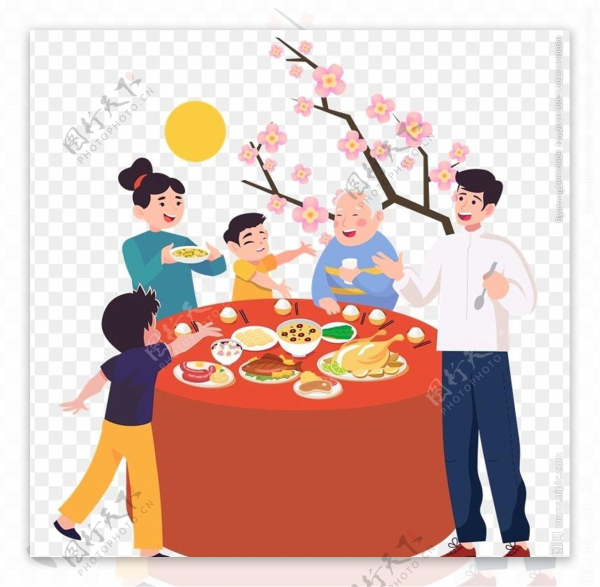 精美中秋佳节一家人团圆吃饭场景图片