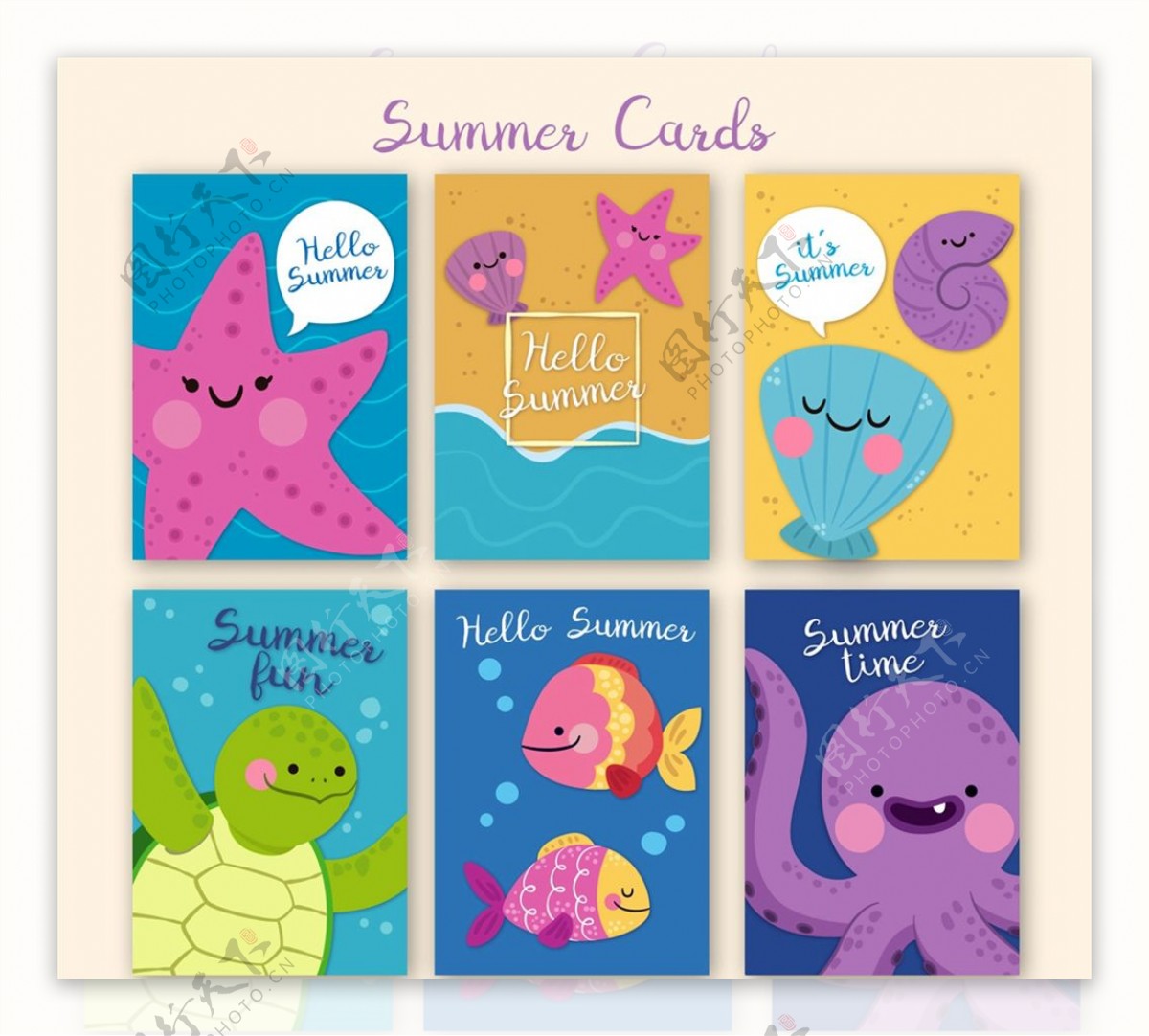 可爱夏季动物卡片图片