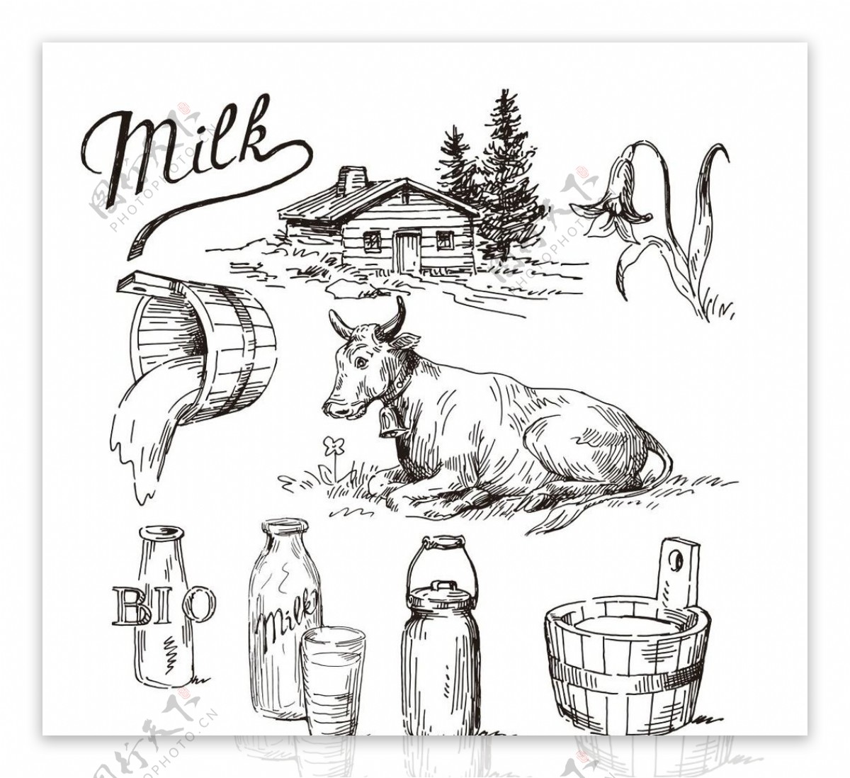 农场牛奶元素简笔画图片