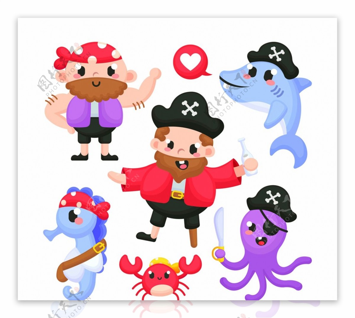 卡通海盗和海洋动物图片