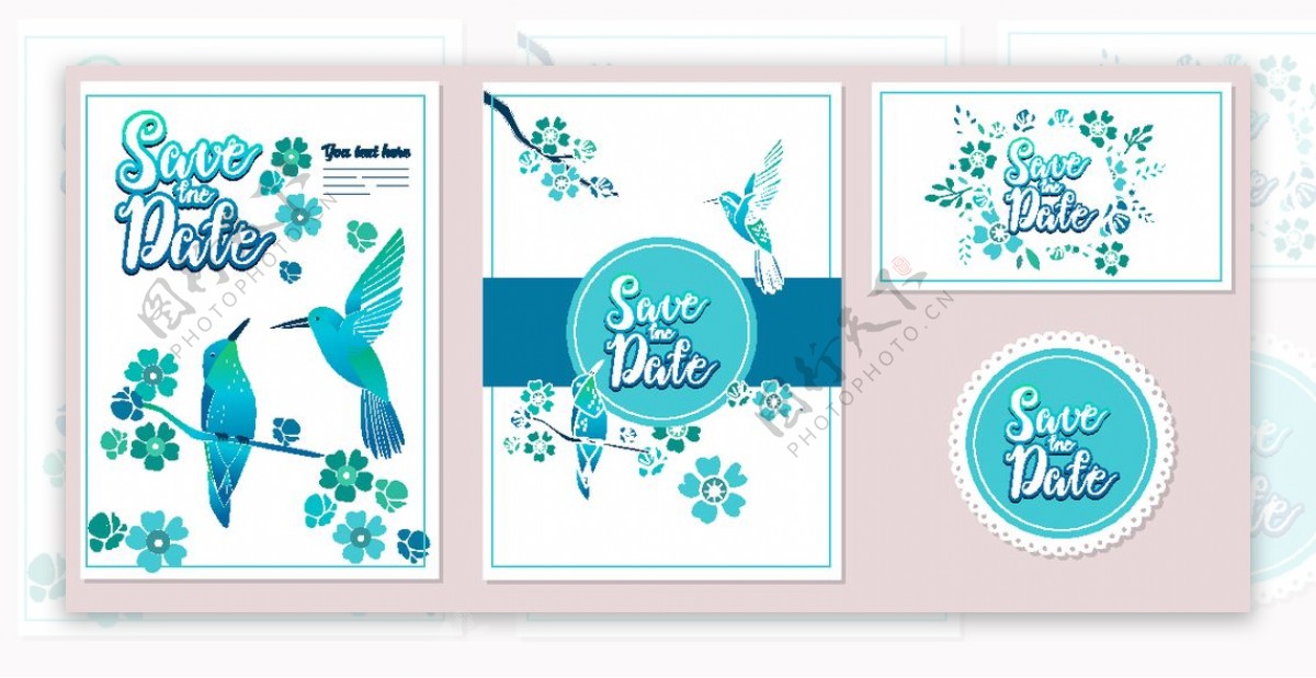 蓝色鸟婚礼卡片图片
