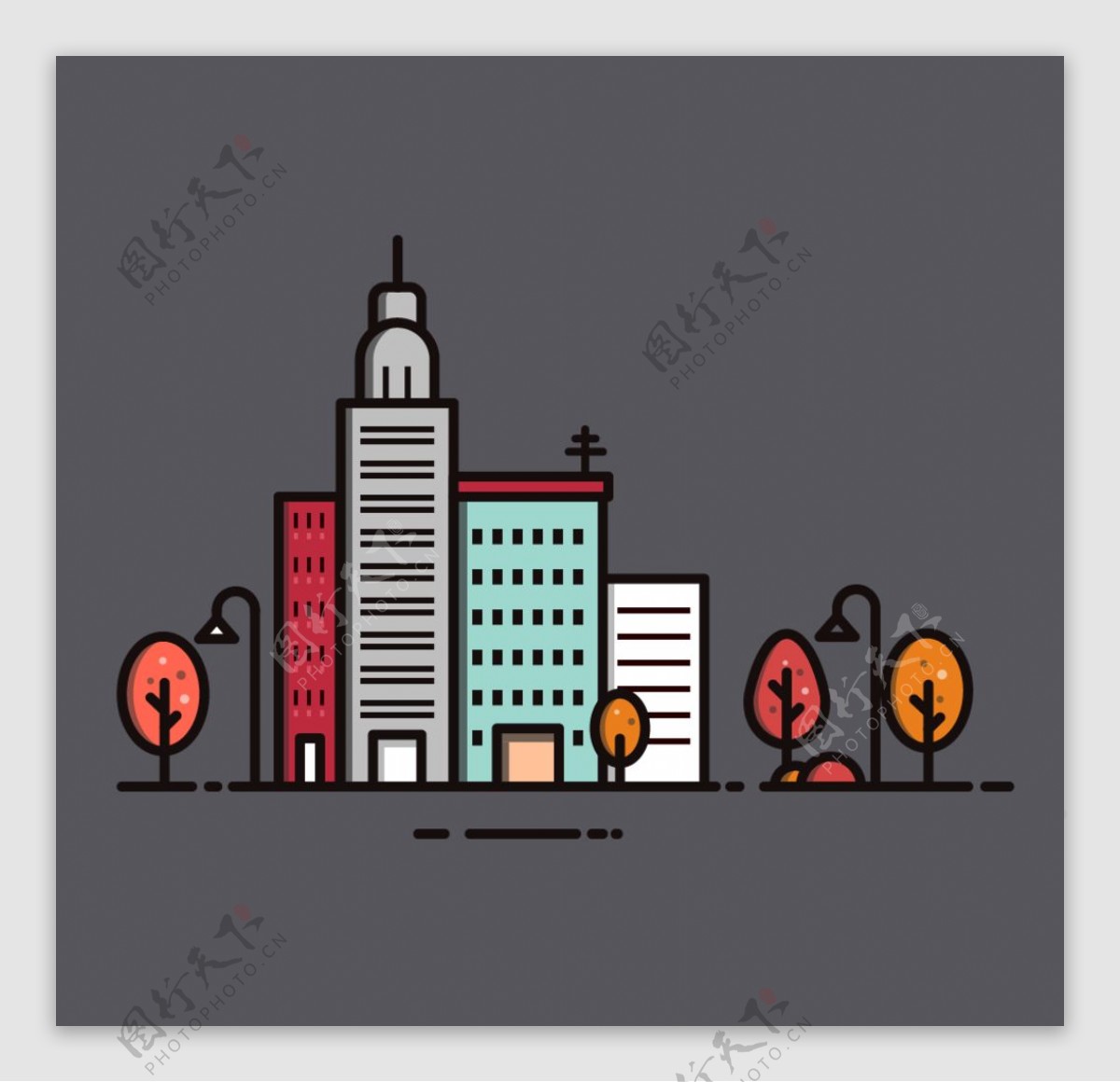 城市建筑扁平矢量插画图片