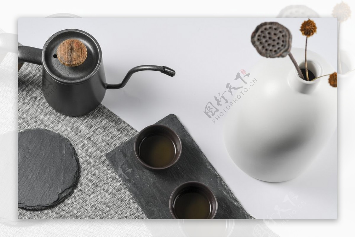 茶壶茶具茶叶简约背景海报素材图片