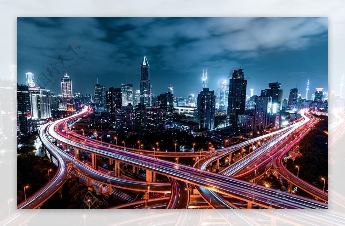 城市夜景高架桥背景海报素材图片