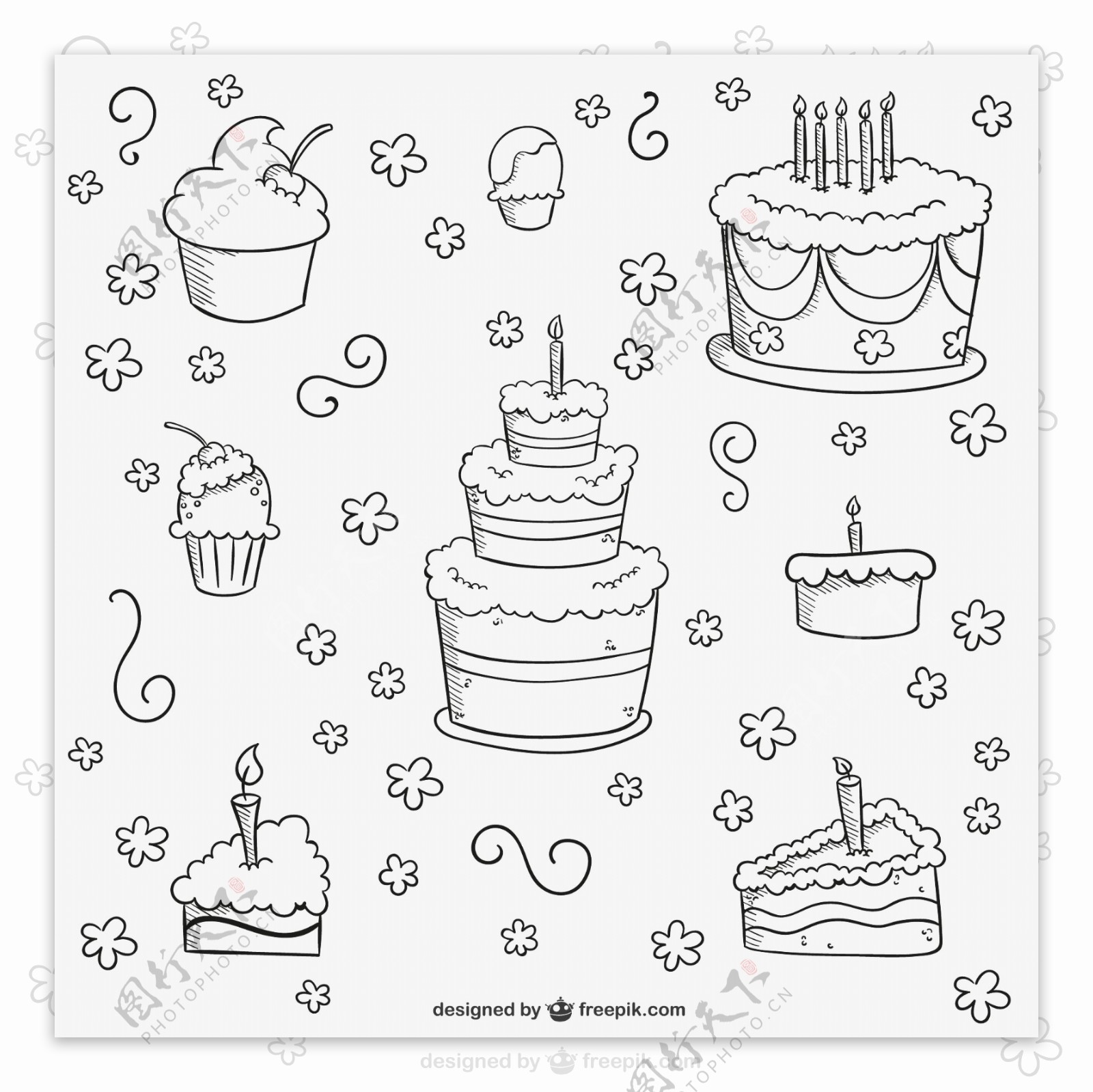 手绘蛋糕元素背景图片