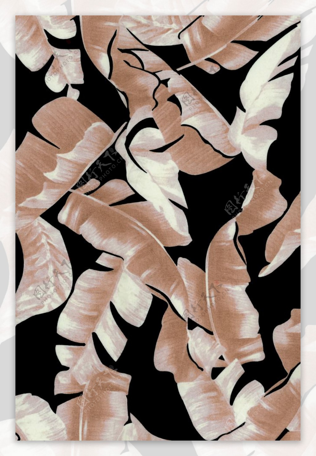 热带植物数码印花芭蕉叶花图片