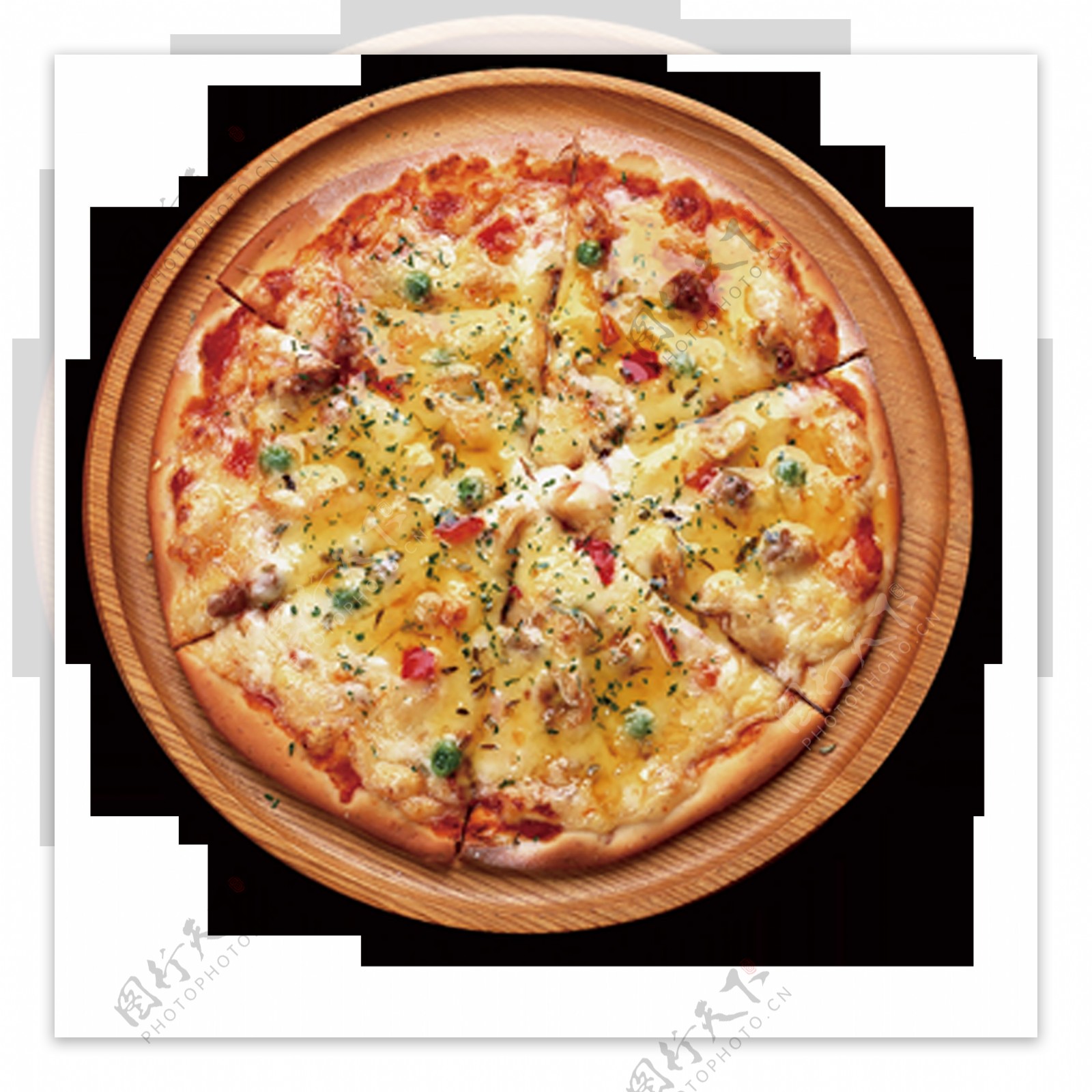 披萨的矢量草图。美味的意大利披萨，上面有奶酪，甜椒，肉丸和罗勒。矢量黑白插图。插画图片素材_ID:403779875-Veer图库