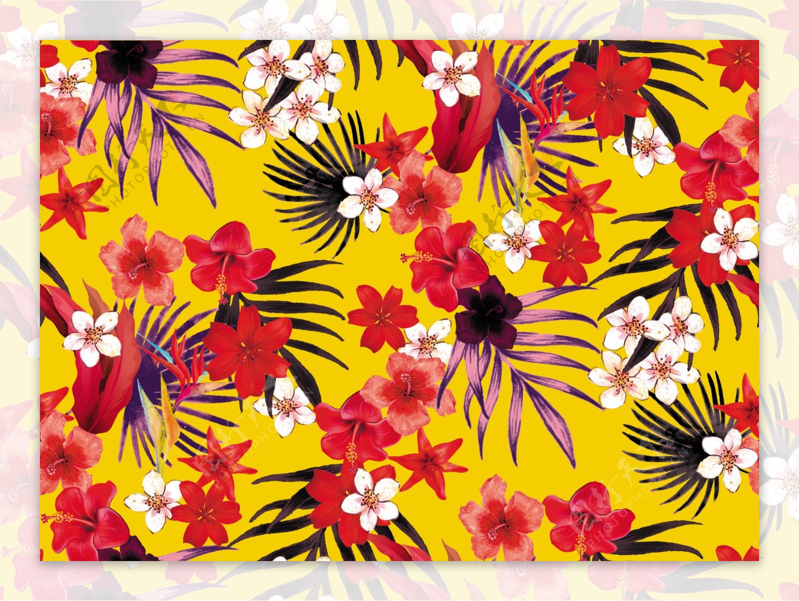 热带花数码印花手绘花图片