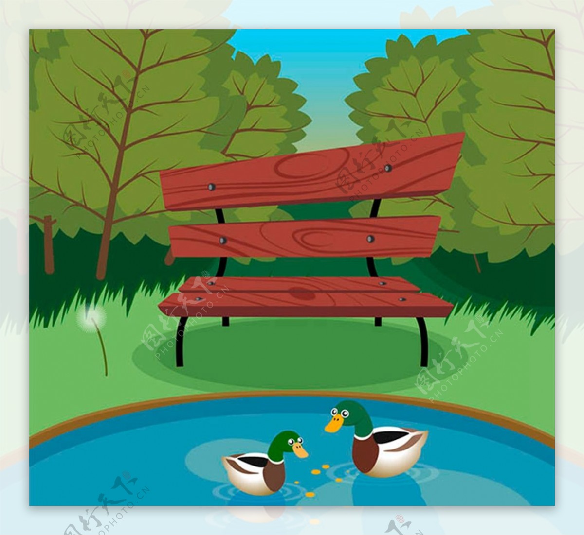 池塘风景和野鸭图片